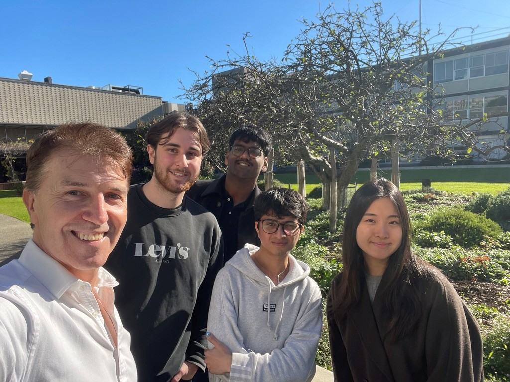 L-R: David Sly, Ear Science with MIME students (Jordan Vainer, Aditya Agrawal, Ammar Irfan and Chloe Shin).